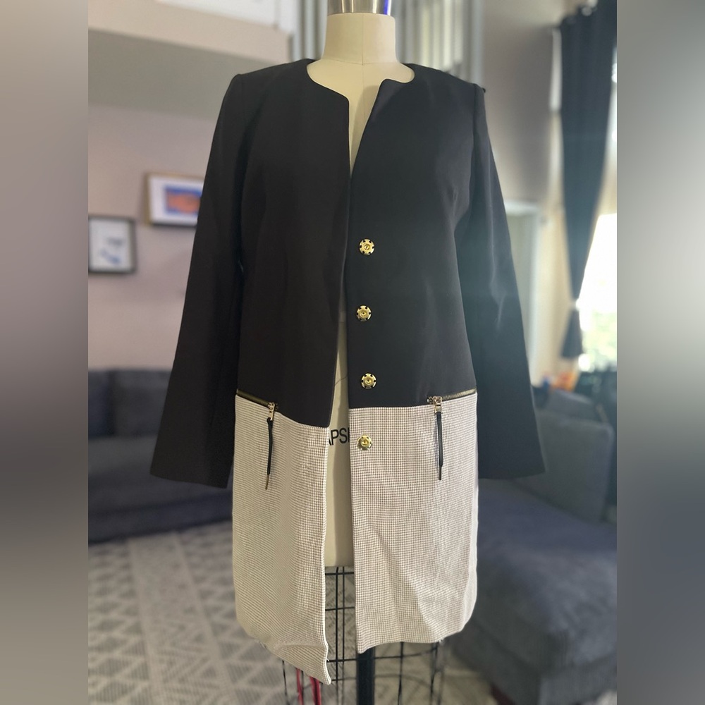 Metaphor Black and White Blazer with Gold Accents